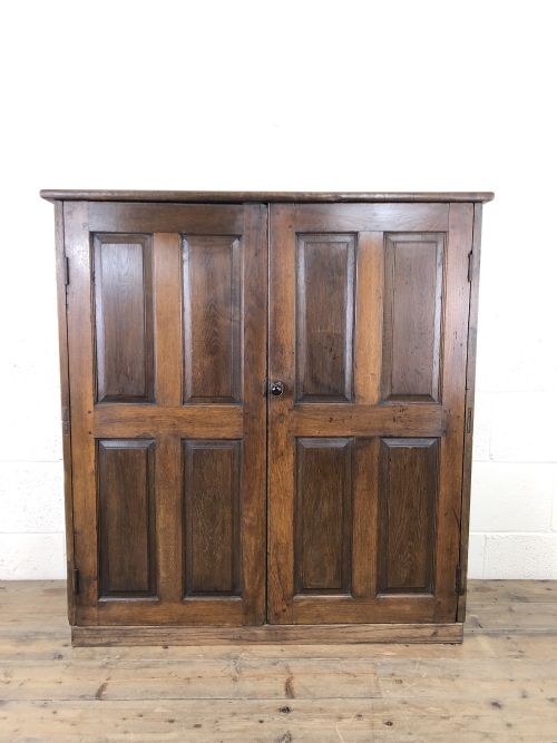 Antique Oak Panelled Two Door Cupboard