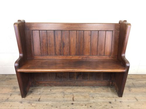 fig 1. Antique Pitch Pine Church Pew with Decorative Sides