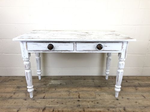 Distressed White Painted Victorian Pine Table