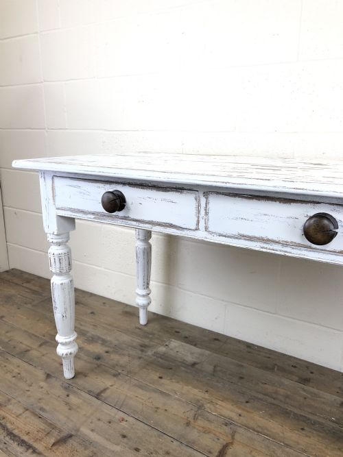 fig 1. Distressed White Painted Victorian Pine Table