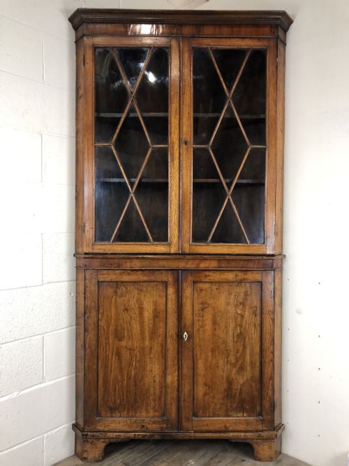 fig 1. Antique Early 19th Century Oak Standing Corner Cupboard