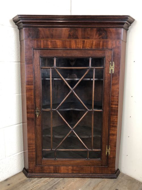 Early 19th Century Mahogany Glazed Hanging Corner Cupboard