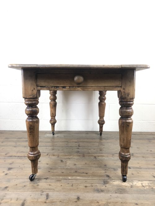 fig 1. Antique Pine Farmhouse Kitchen Table with Drawer