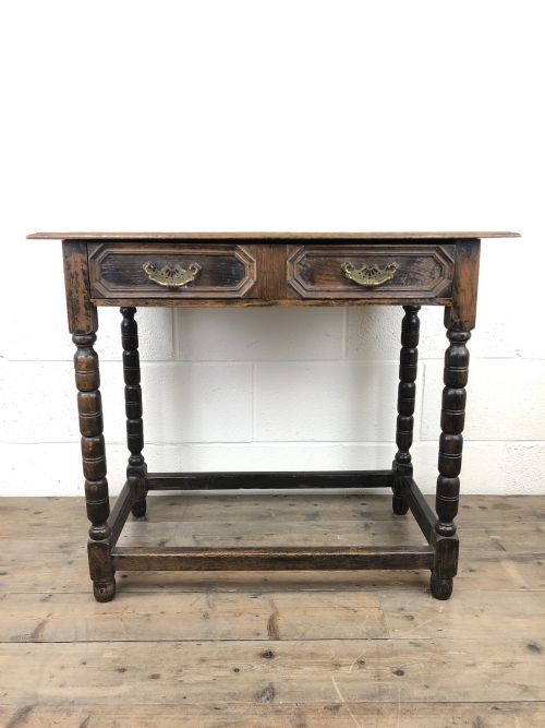Antique Oak Side Table with Geometric Drawers