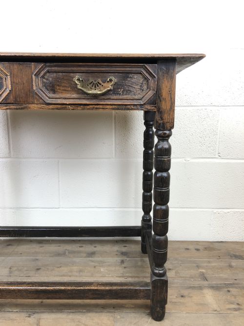 fig 1. Antique Oak Side Table with Geometric Drawers