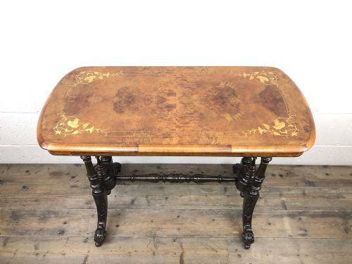 fig 1. Victorian Walnut Inlaid Stretcher Table or Side Table