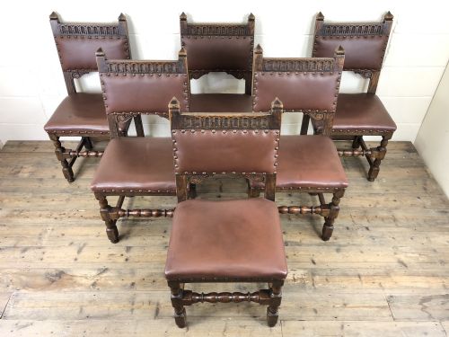 fig 1. Set of Six Oak and Leather Chairs