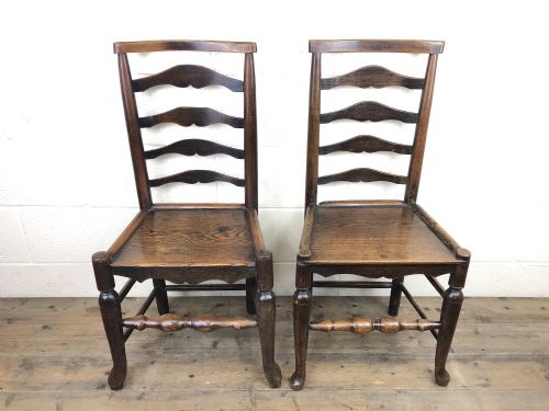 Two Similar Antique Ladder Back Farmhouse Chairs