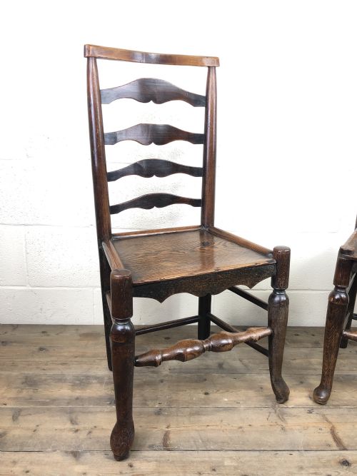 fig 1. Two Similar Antique Ladder Back Farmhouse Chairs