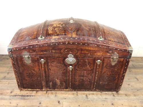 fig 1. Large Leather Bound Dome Top Trunk