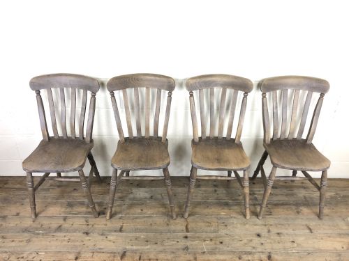 Set of 4 Antique Ash and Elm Farmhouse Chairs