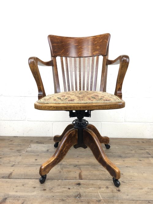 Early 20th Century Oak Swivel Desk Chair by P.e. Gane