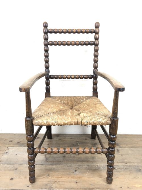 Antique Child’s Bobbin Chair with Rush Seat