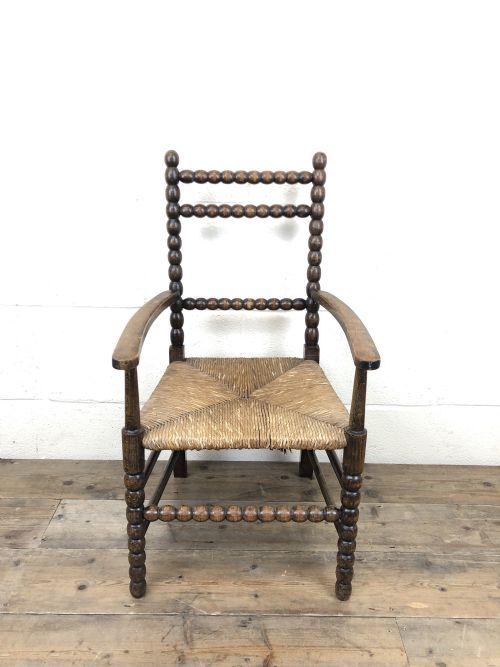 fig 1. Antique Child’s Bobbin Chair with Rush Seat