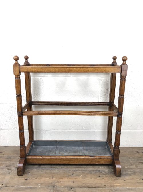 Antique Oak Four Section Stick & Umbrella Hall Stand