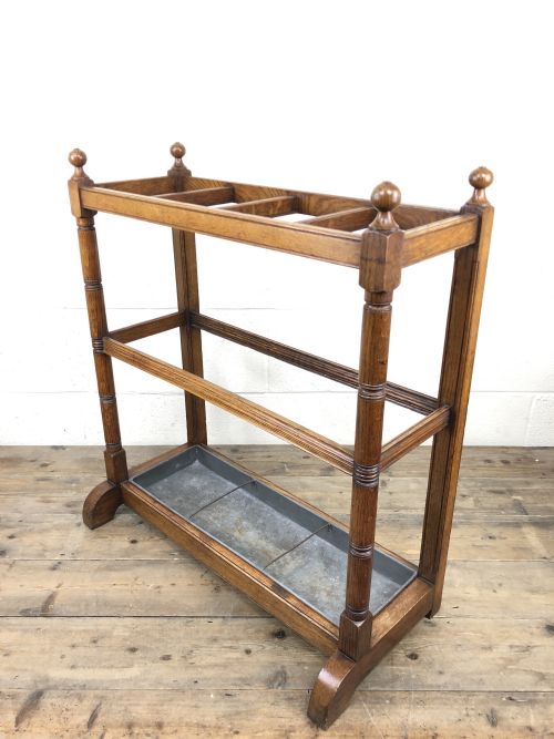 fig 1. Antique Oak Four Section Stick & Umbrella Hall Stand