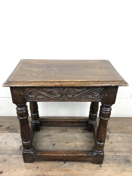 fig 1. Antique Oak Joint Stool with Carved Detail