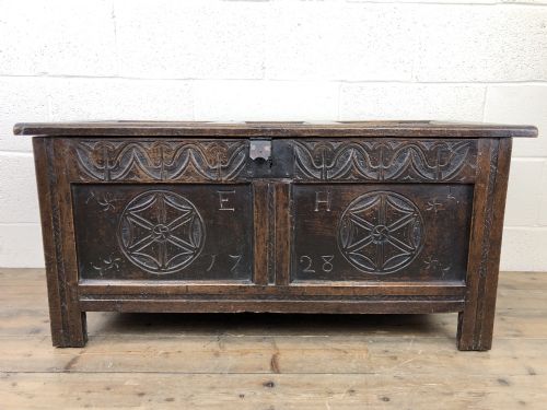 Early 18th Century Carved Oak Coffer