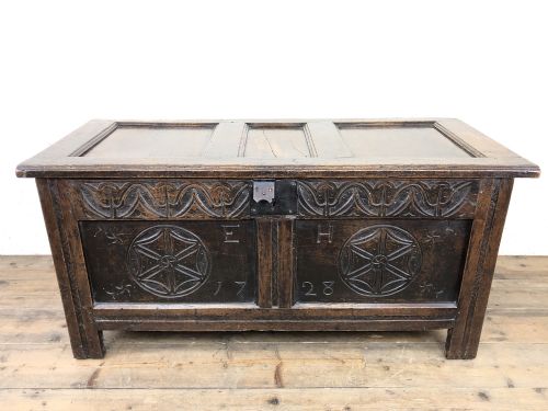 fig 1. Early 18th Century Carved Oak Coffer