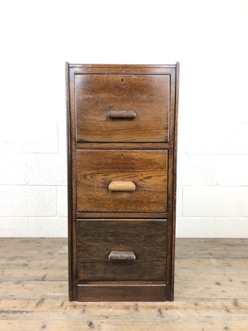 fig 1. Early 20th Century Antique Oak Three Drawer Filing Cabinet
