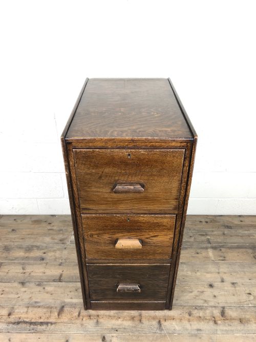 fig 2. Early 20th Century Antique Oak Three Drawer Filing Cabinet