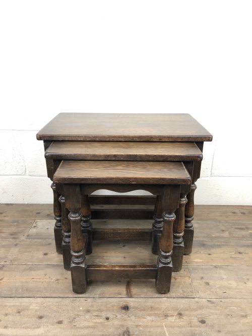 Early 20th Century Oak Nest of Three Tables