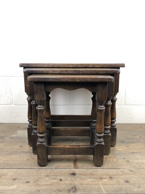 fig 1. Early 20th Century Oak Nest of Three Tables