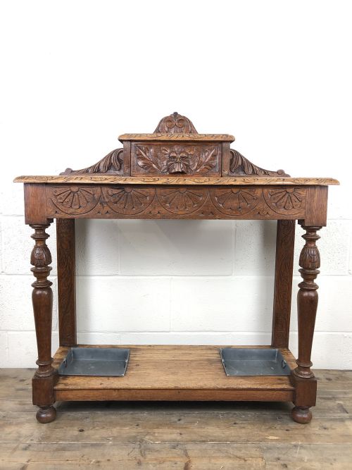 Antique Victorian Carved Oak Hall Stand