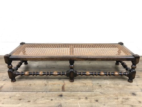 Early 20th Century Turned Oak Footstool with Cane Top
