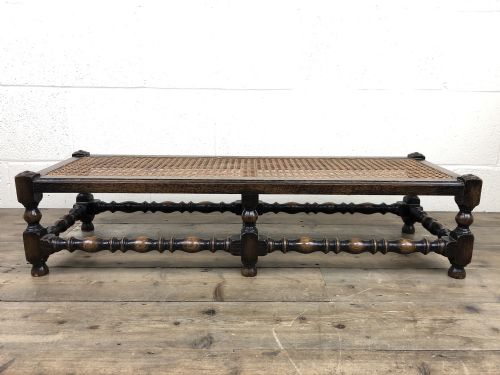 fig 1. Early 20th Century Turned Oak Footstool with Cane Top