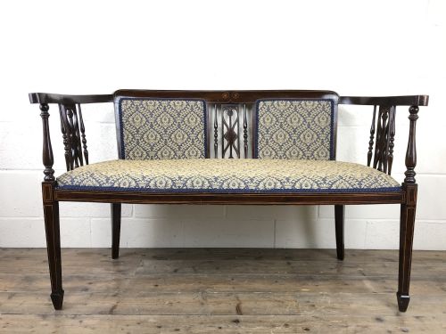 Antique Edwardian Mahogany Inlaid Parlour Sofa