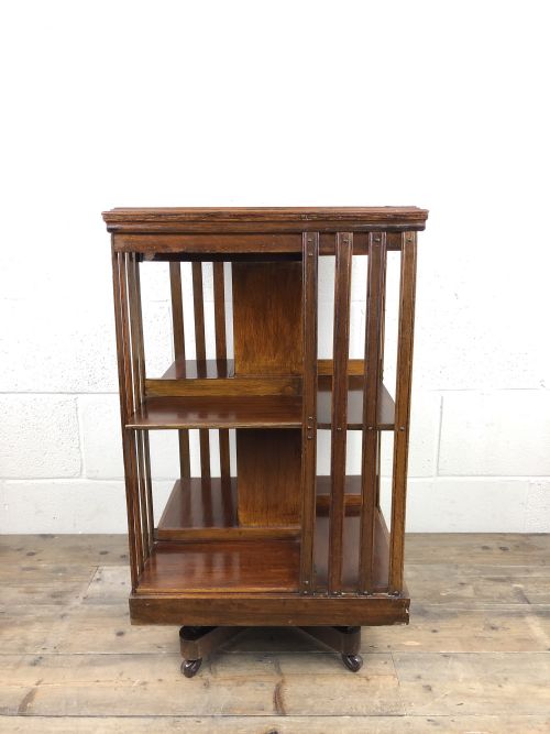 Antique Edwardian Oak and Mahogany Revolving Bookcase