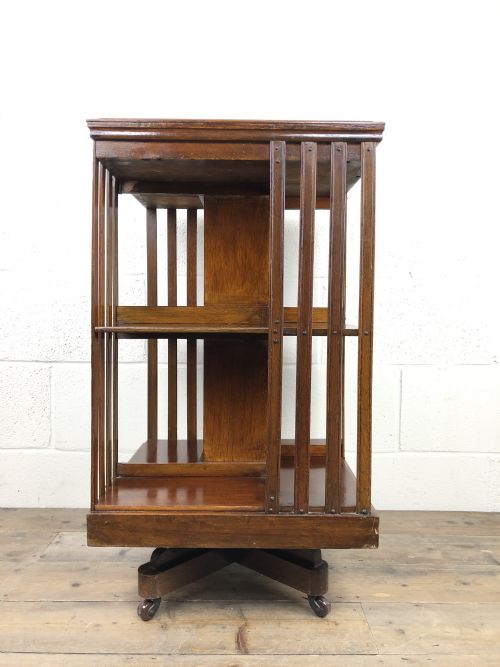fig 1. Antique Edwardian Oak and Mahogany Revolving Bookcase