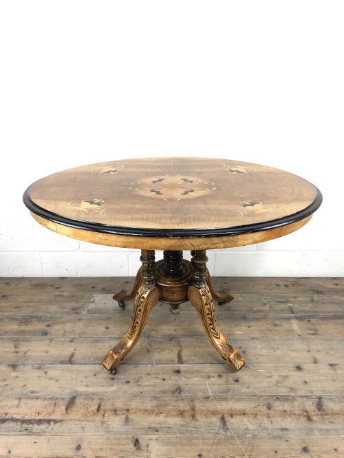 Victorian Walnut and Mixed Woods Inlaid Centre Table