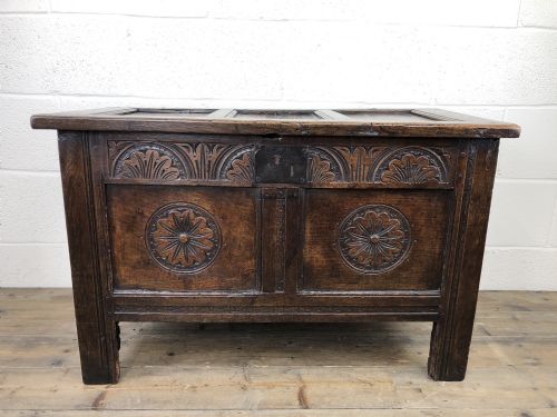 Small 18th Century Carved Oak Coffer