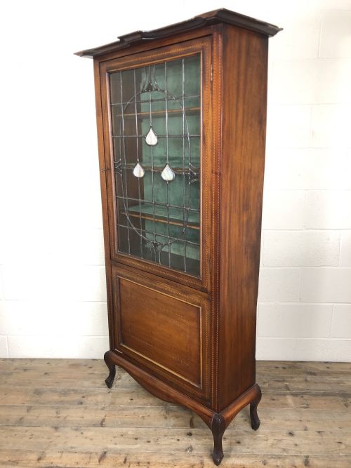 Antique Arts & Crafts Glazed Mahogany Display Cabinet