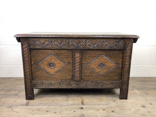 Antique Early 20th Century Carved Oak Coffer