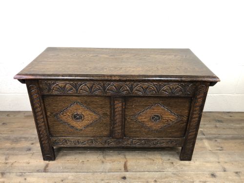 fig 1. Antique Early 20th Century Carved Oak Coffer