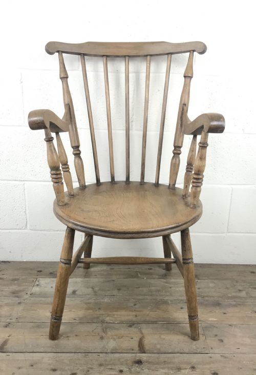 Early 20th Century Antique Beech Penny Seat Armchair