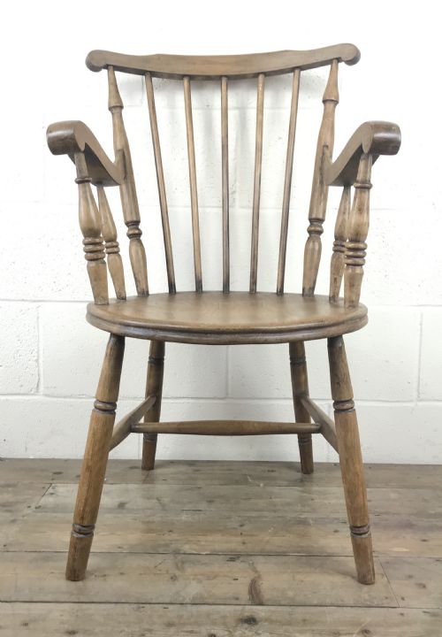 fig 1. Early 20th Century Antique Beech Penny Seat Armchair