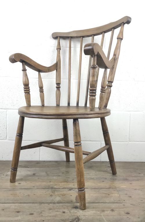 fig 2. Early 20th Century Antique Beech Penny Seat Armchair