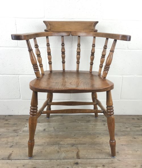 Antique Beech and Elm Smoker’s Bow Armchair