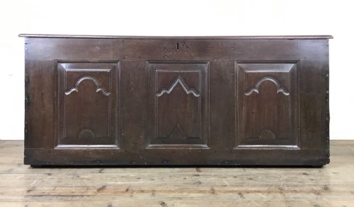 Antique 18th Century Oak Coffer with Carved Detail