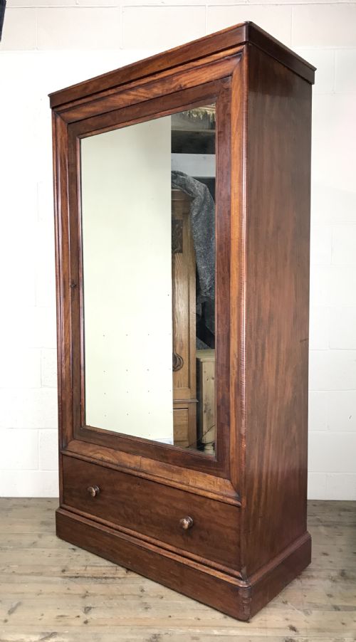 Large Victorian Single Door Mahogany Wardrobe with Mirror