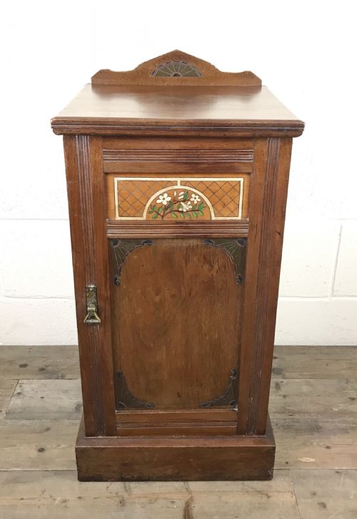 Antique Mahogany Single Door Cupboard with Painted Detail