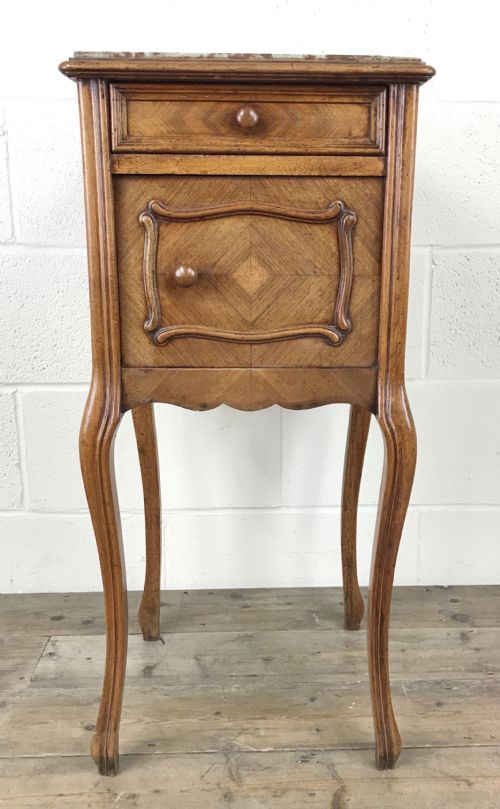 French Walnut and Marble Bedside Cupboard