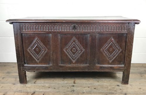 Antique 18th Century Carved Oak Coffer