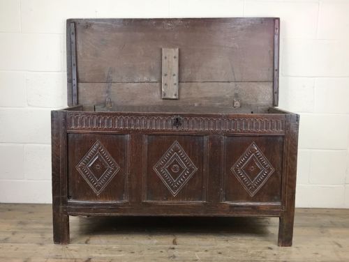 fig 1. Antique 18th Century Carved Oak Coffer