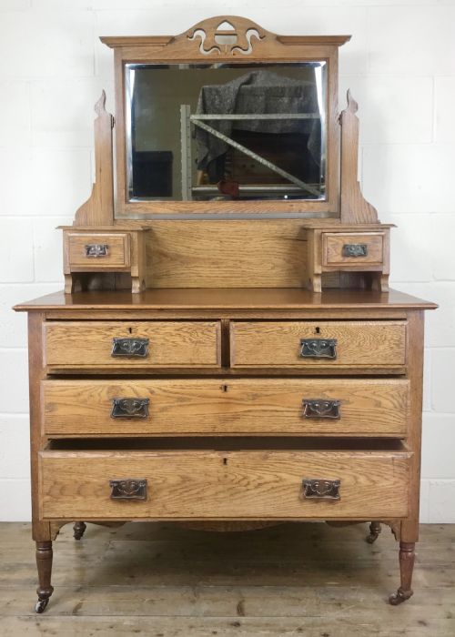 fig 1. Antique Edwardian Oak Dressing Table Chest