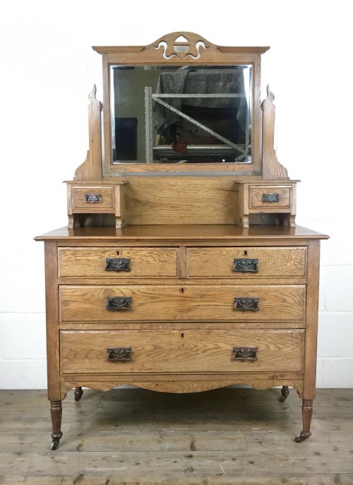 Antique Edwardian Oak Dressing Table Chest